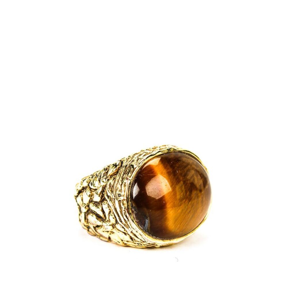 Aurelie Bidermann Womens Gold Plated Tiger's Eye Engraved Signet Ring Sz 5.5